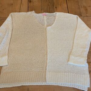 Pink Lily NWOT Open Weave Sweater Sz Small loose fit subtle color block on front